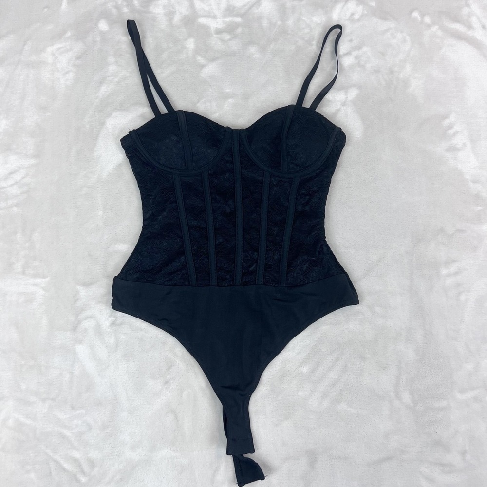 Lulus Bodysuit Womens XS Sultry Significance Black Lace Bustier Night Out NWT